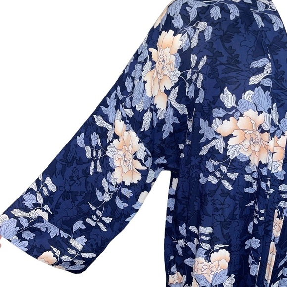 Umgee Women's Caftan Size M Blue Floral Print 3/4 Sleeves Kimono Open Boho - Picture 2 of 9